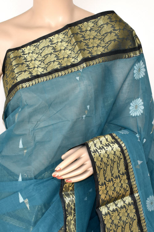 Ash Blue Handloom Tant Cotton Saree 14002