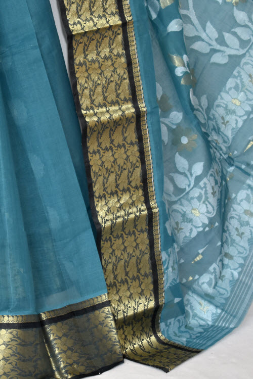 Ash Blue Handloom Tant Cotton Saree 14002