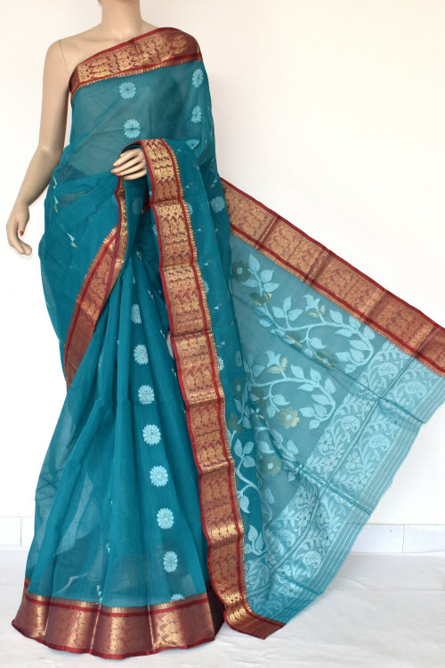 Ash Blue Handloom Tant Cotton Saree 14013