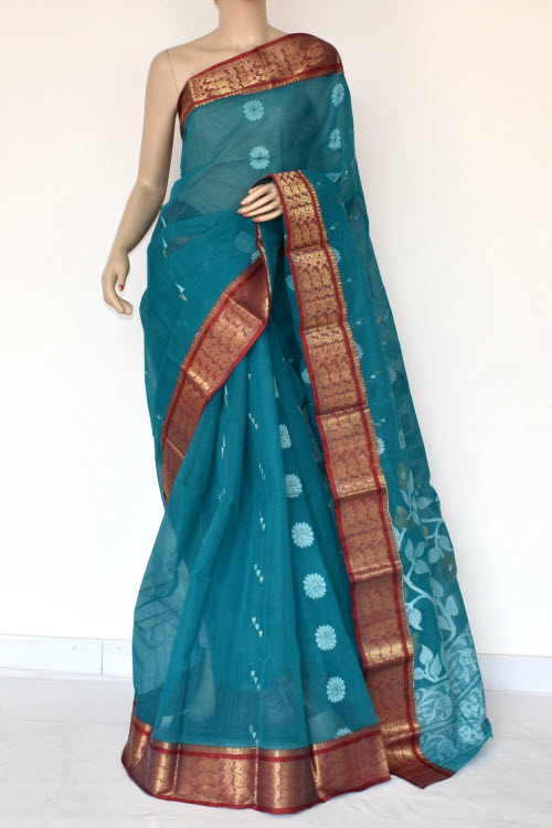 Ash Blue Handloom Tant Cotton Saree 14013