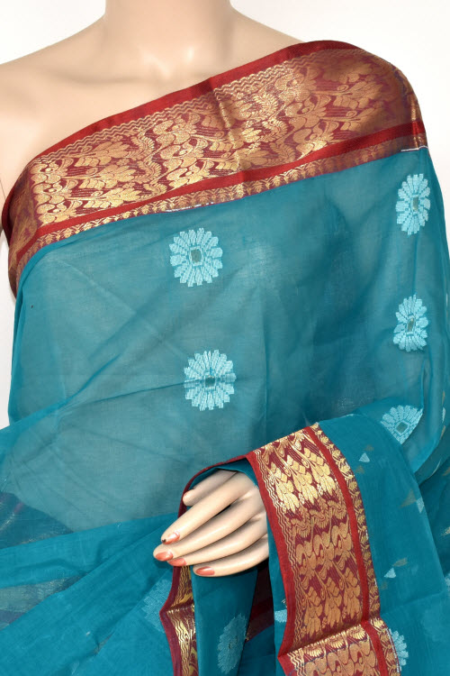 Ash Blue Handloom Tant Cotton Saree 14013