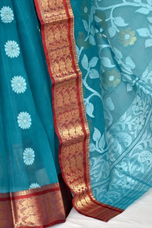 Ash Blue Handloom Tant Cotton Saree 14013