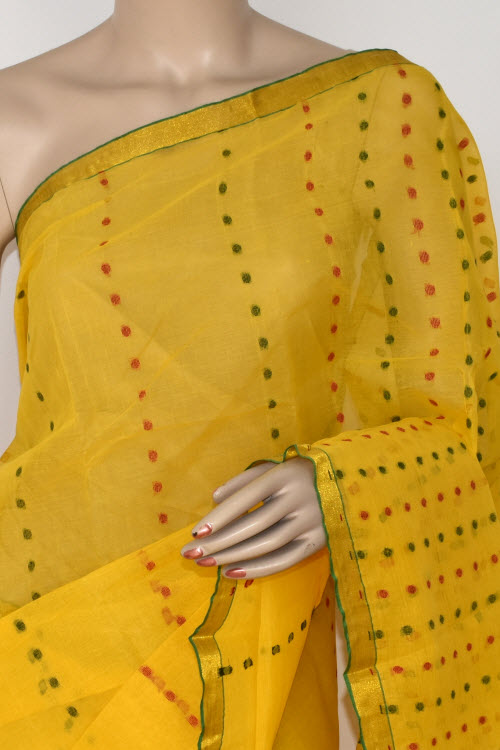 Golden Yellow Handloom Thousand Booti Tant Cotton Saree