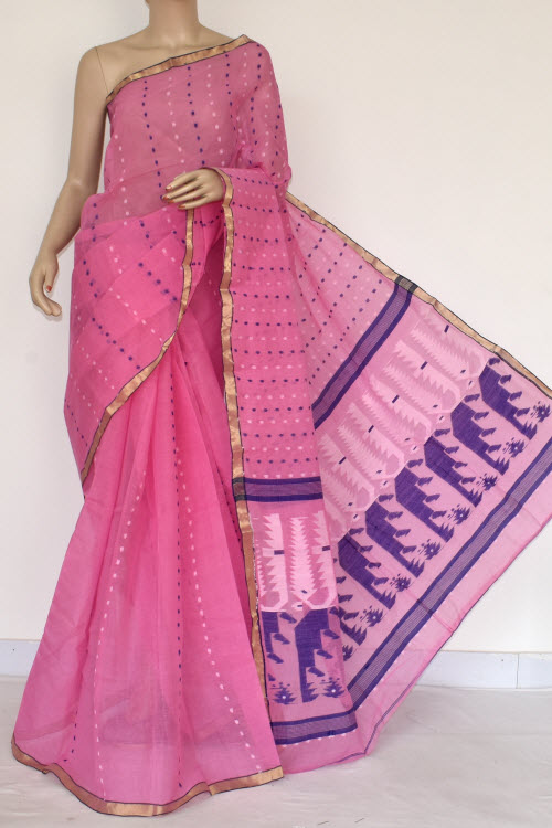 Pink Handloom Thousand Booti Tant Cotton Saree
