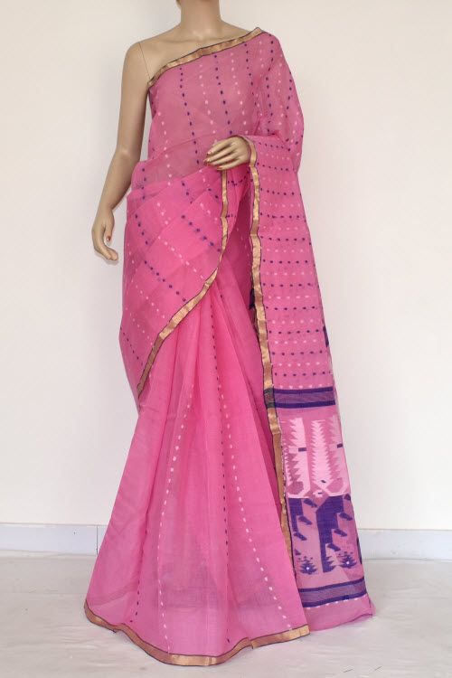 Pink Handloom Thousand Booti Tant Cotton Saree