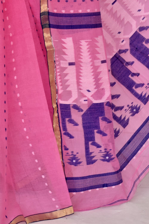 Pink Handloom Thousand Booti Tant Cotton Saree
