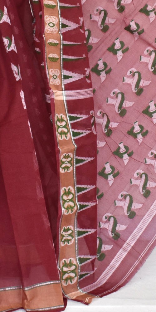 Maroon Handloom Tant Cotton Saree