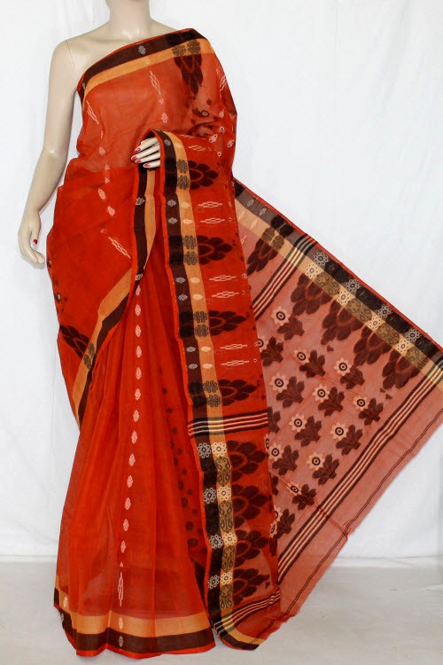 Orange Handloom Tant Cotton Saree