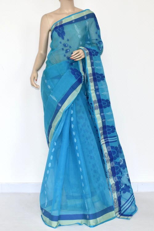 Sky Blue Handloom Tant Cotton Saree