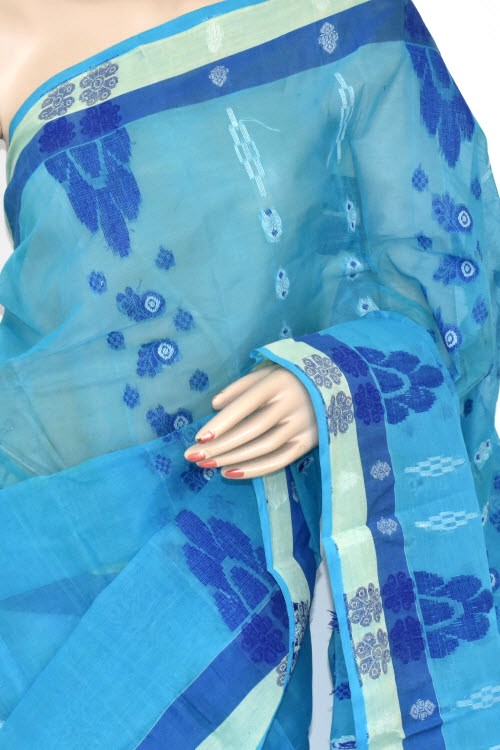 Sky Blue Handloom Tant Cotton Saree