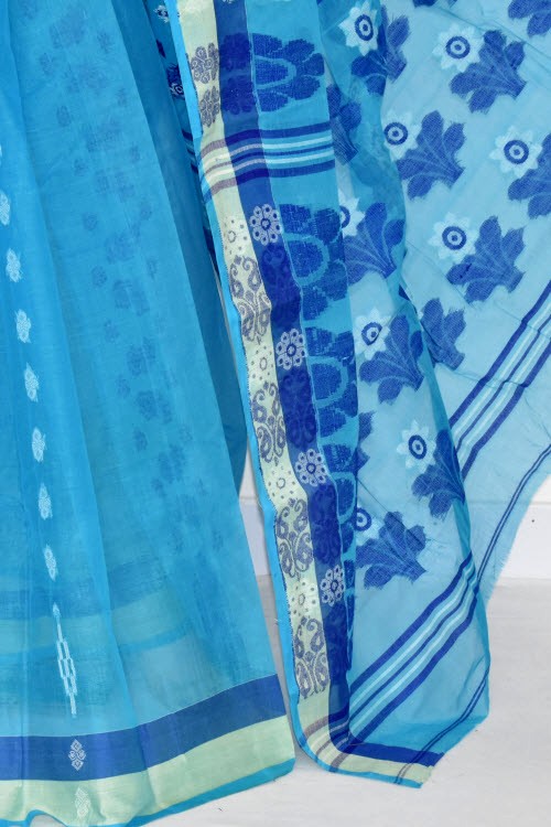 Sky Blue Handloom Tant Cotton Saree