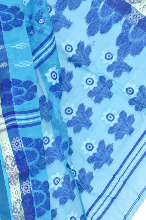 Sky Blue Handloom Tant Cotton Saree