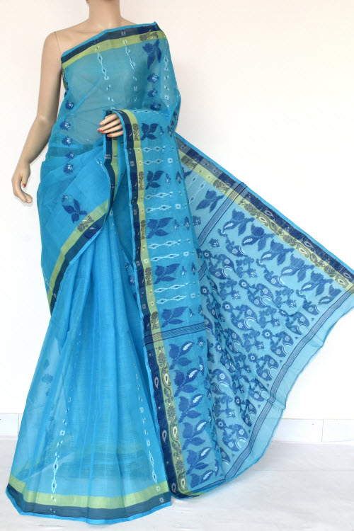 Sky Blue Handloom Tant Cotton Saree