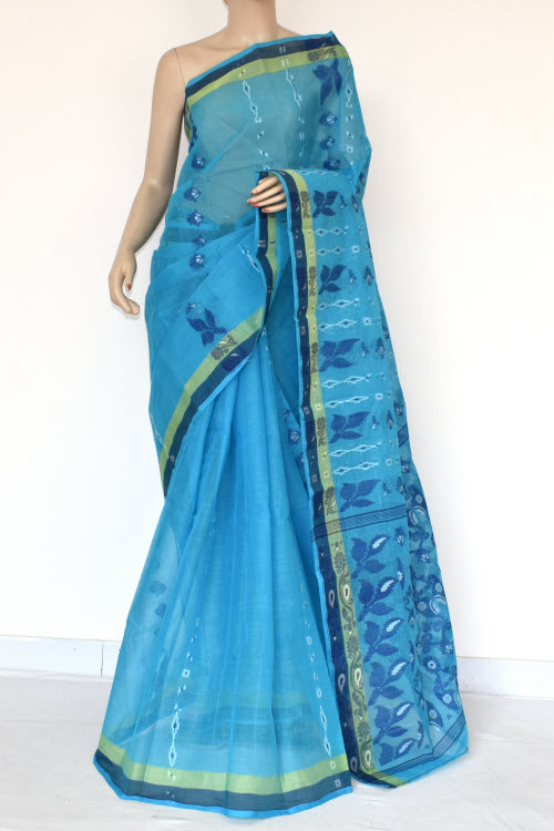 Sky Blue Handloom Tant Cotton Saree