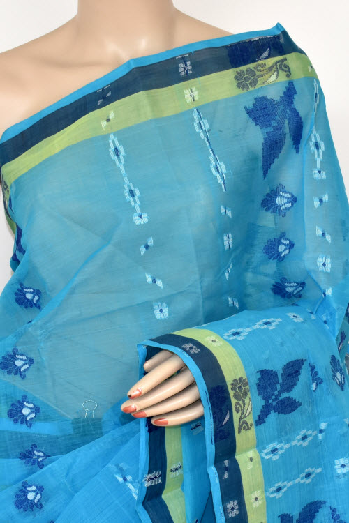 Sky Blue Handloom Tant Cotton Saree