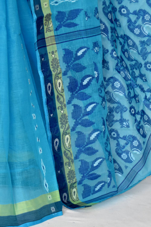 Sky Blue Handloom Tant Cotton Saree