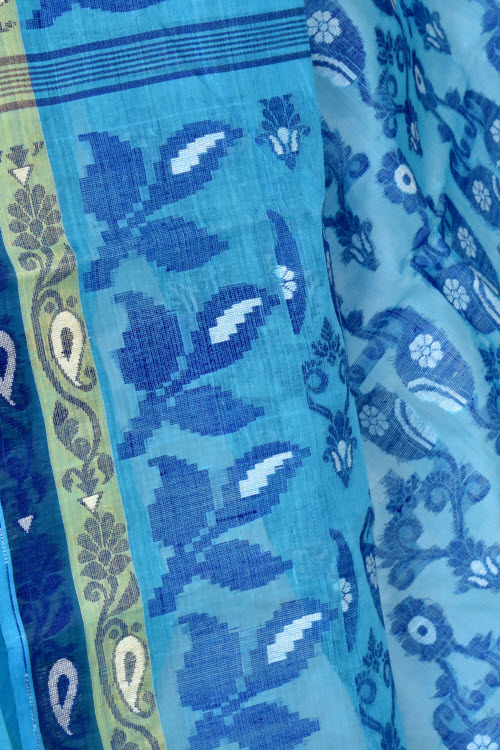 Sky Blue Handloom Tant Cotton Saree