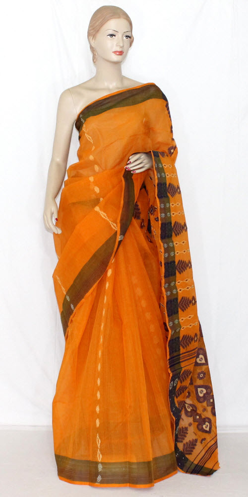 Orange Handloom Tant Cotton Saree