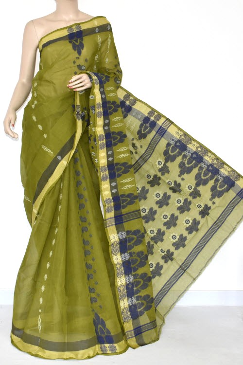 Mehandi Green Handloom Tant Cotton Saree