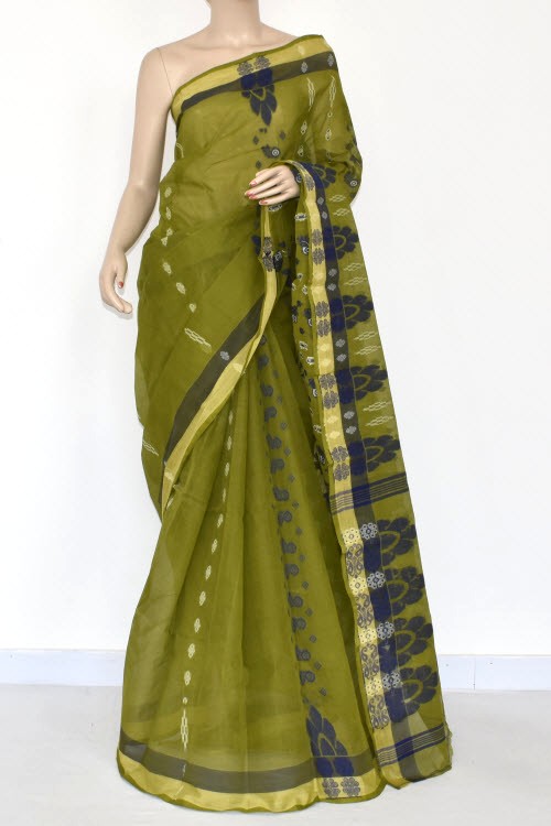Mehandi Green Handloom Tant Cotton Saree