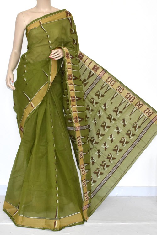 Mehandi Green Handloom Tant Cotton Saree