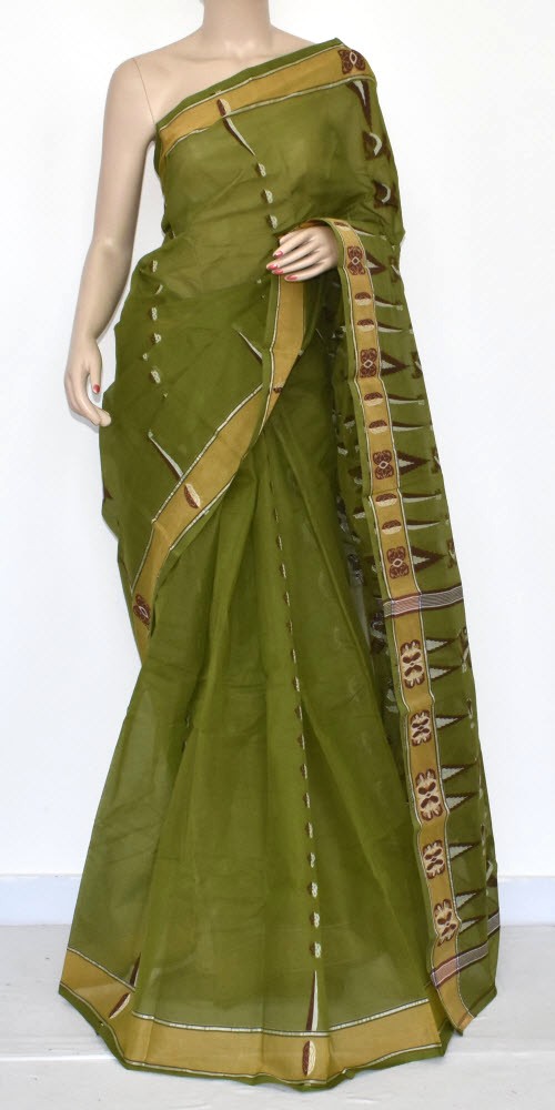Mehandi Green Handloom Tant Cotton Saree