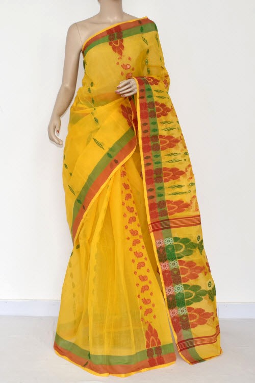 Golden Yellow Handloom Tant Cotton Saree
