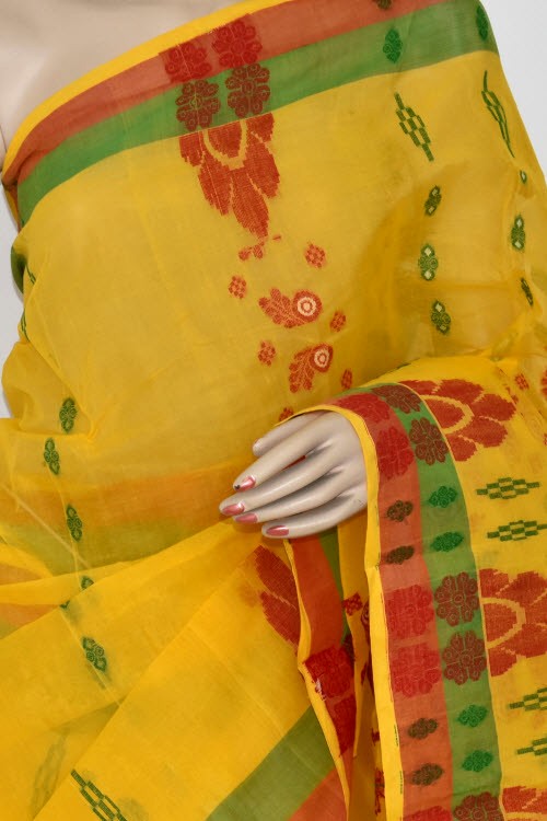 Golden Yellow Handloom Tant Cotton Saree