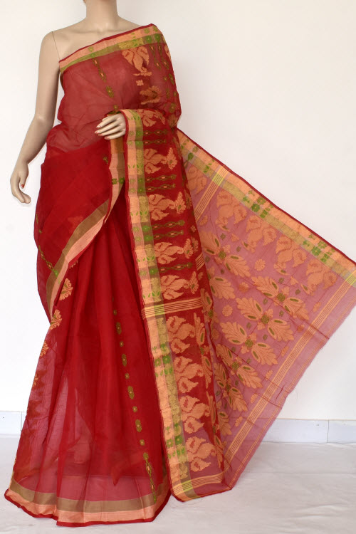 Red Handloom Tant Cotton Saree