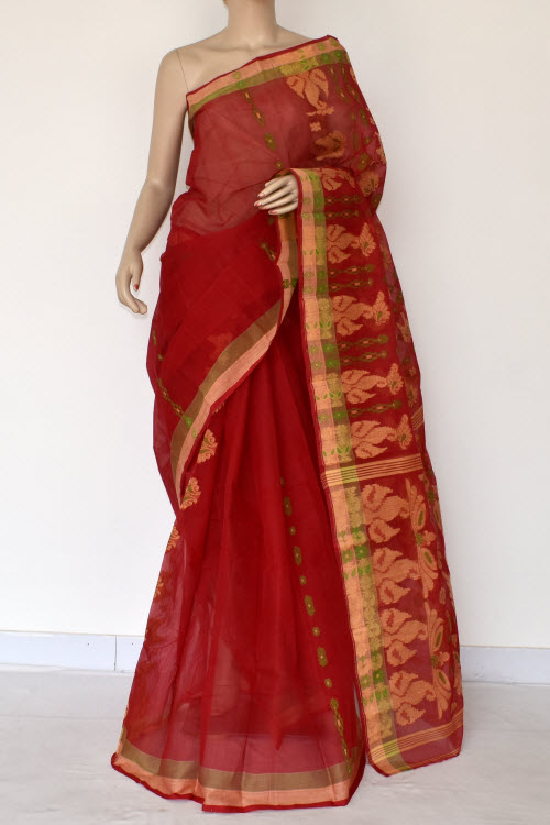 Red Handloom Tant Cotton Saree