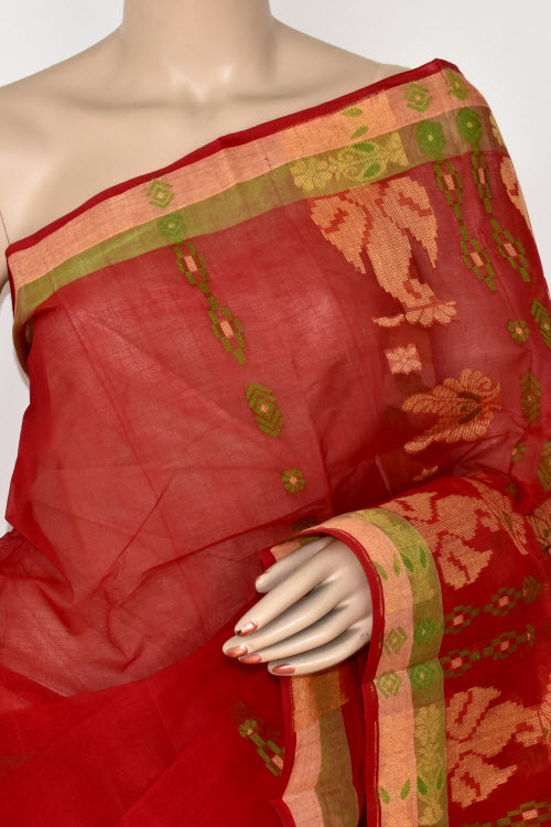 Red Handloom Tant Cotton Saree