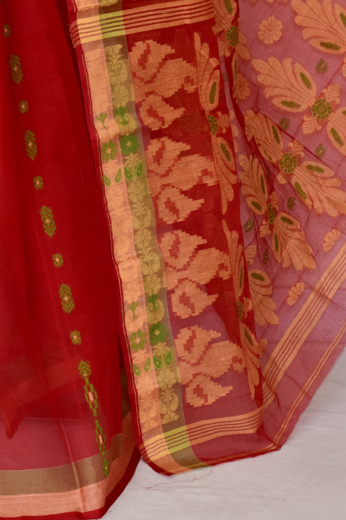 Red Handloom Tant Cotton Saree