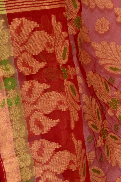 Red Handloom Tant Cotton Saree