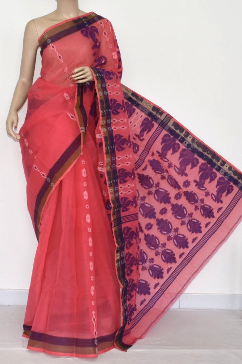 Peach Handloom Tant Cotton Saree 14073