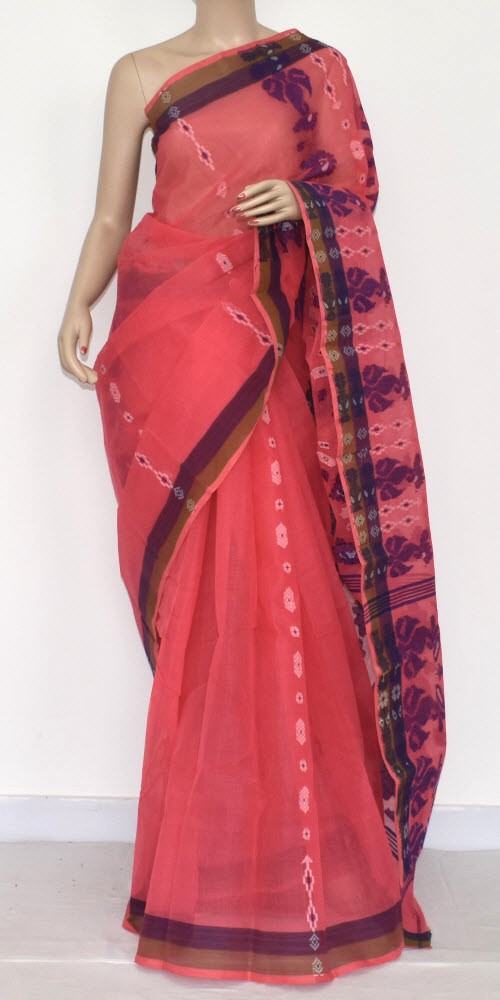 Peach Handloom Tant Cotton Saree 14073