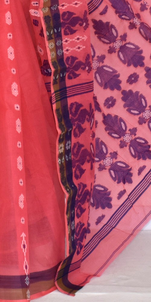 Peach Handloom Tant Cotton Saree 14073