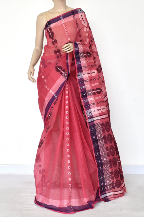 Peach Handloom Tant Cotton Saree