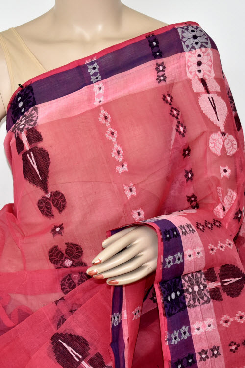 Peach Handloom Tant Cotton Saree