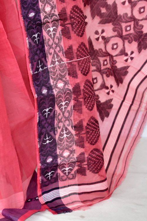 Peach Handloom Tant Cotton Saree