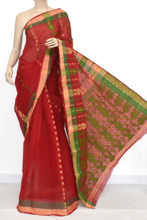 Red Handloom Tant Cotton Saree