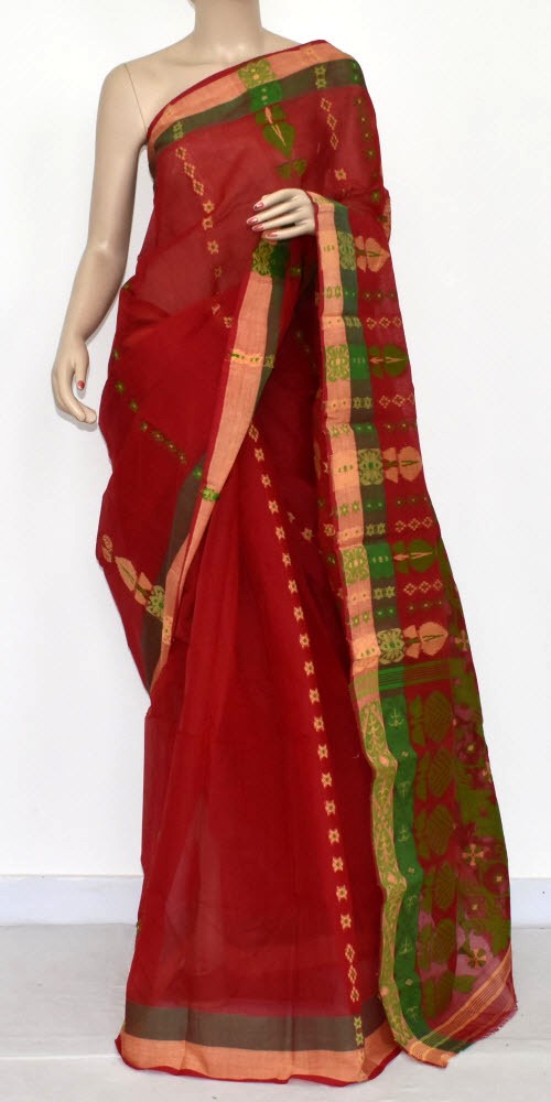 Red Handloom Tant Cotton Saree