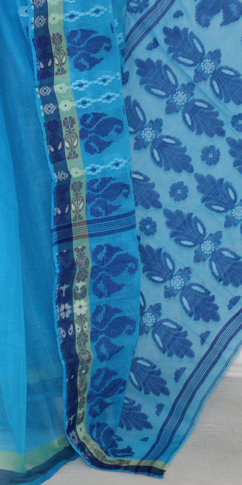 Pherozi Blue Handloom Tant Cotton Saree