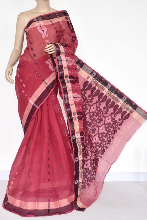 Peach Handloom Tant Cotton Saree