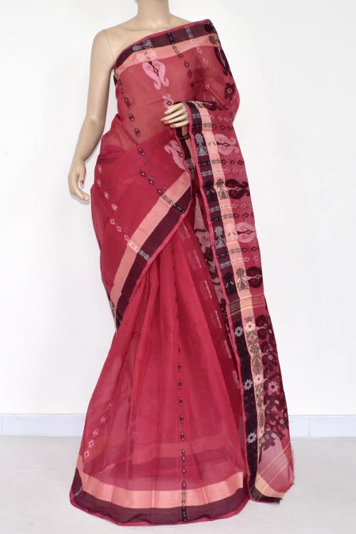 Peach Handloom Tant Cotton Saree