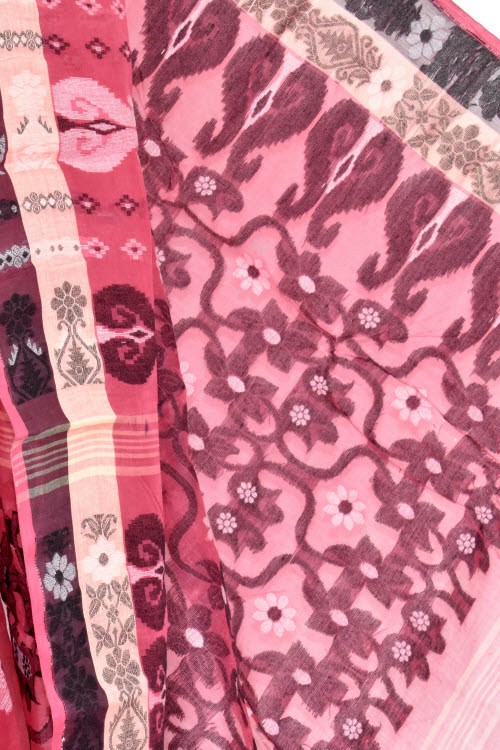 Peach Handloom Tant Cotton Saree