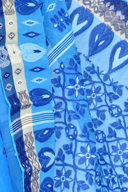 Pherozi Blue Handloom Tant Cotton Saree