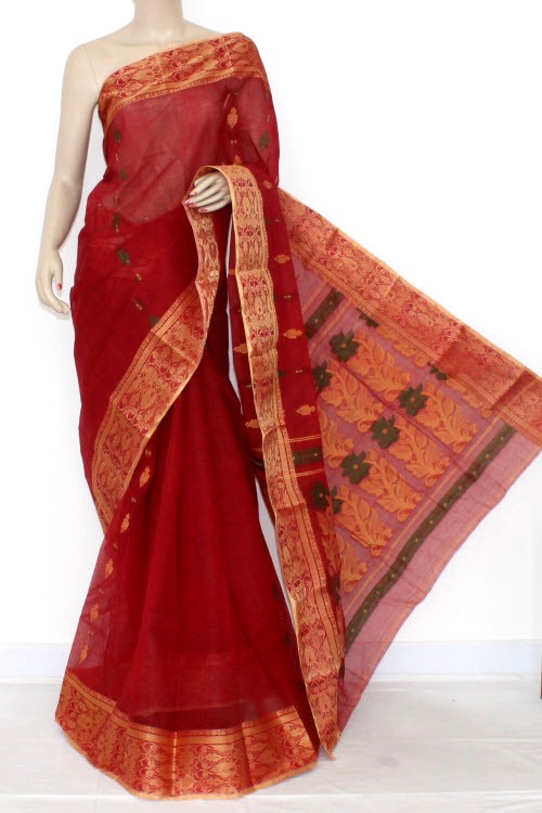Red Handloom Tant Cotton Saree 14092