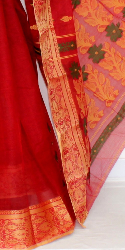 Red Handloom Tant Cotton Saree 14092