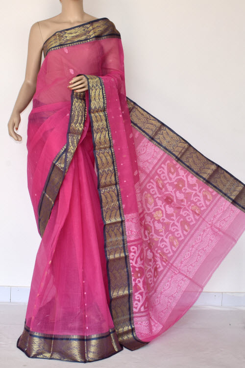Pink Handloom Tant Cotton Saree 14104