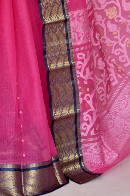 Pink Handloom Tant Cotton Saree 14104